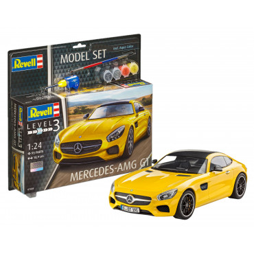 KIT PARA MONTAR REVELL MODEL SET MERCEDES-AMG GT 1/24 93 PEÇAS COMPLETO COM TINTAS COLA E PINCEL REV 67028